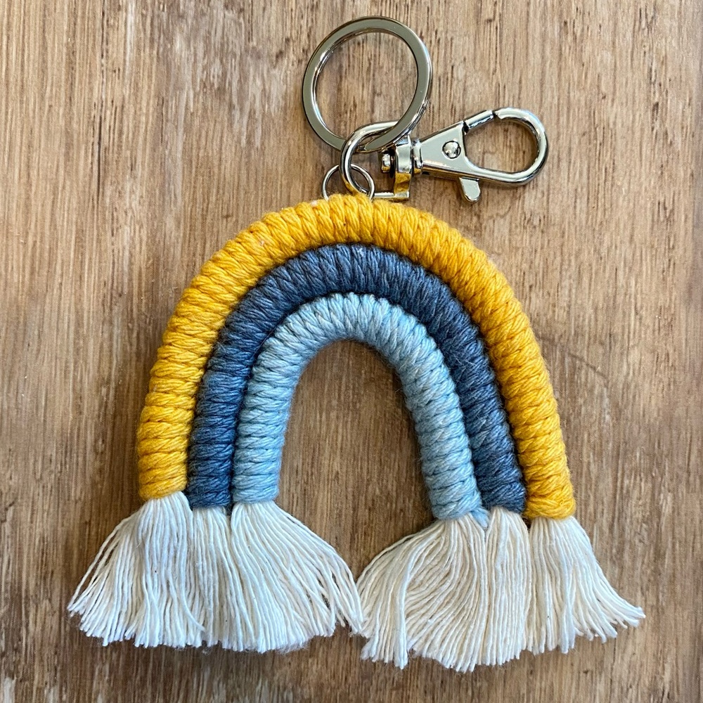 Blue Rainbow Macrame Keychain